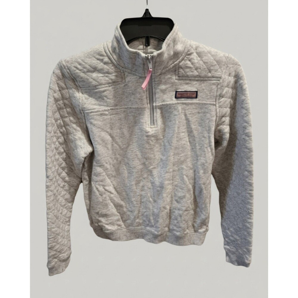 Vineyard Vines Kids XL Quarter Zip Pullover Gray Pink Preppy Cozy